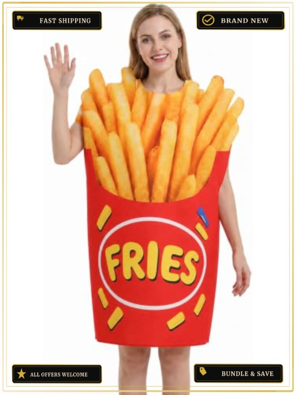 Adult French Fries Costume Pullover Polyester Halloween Food Outfit